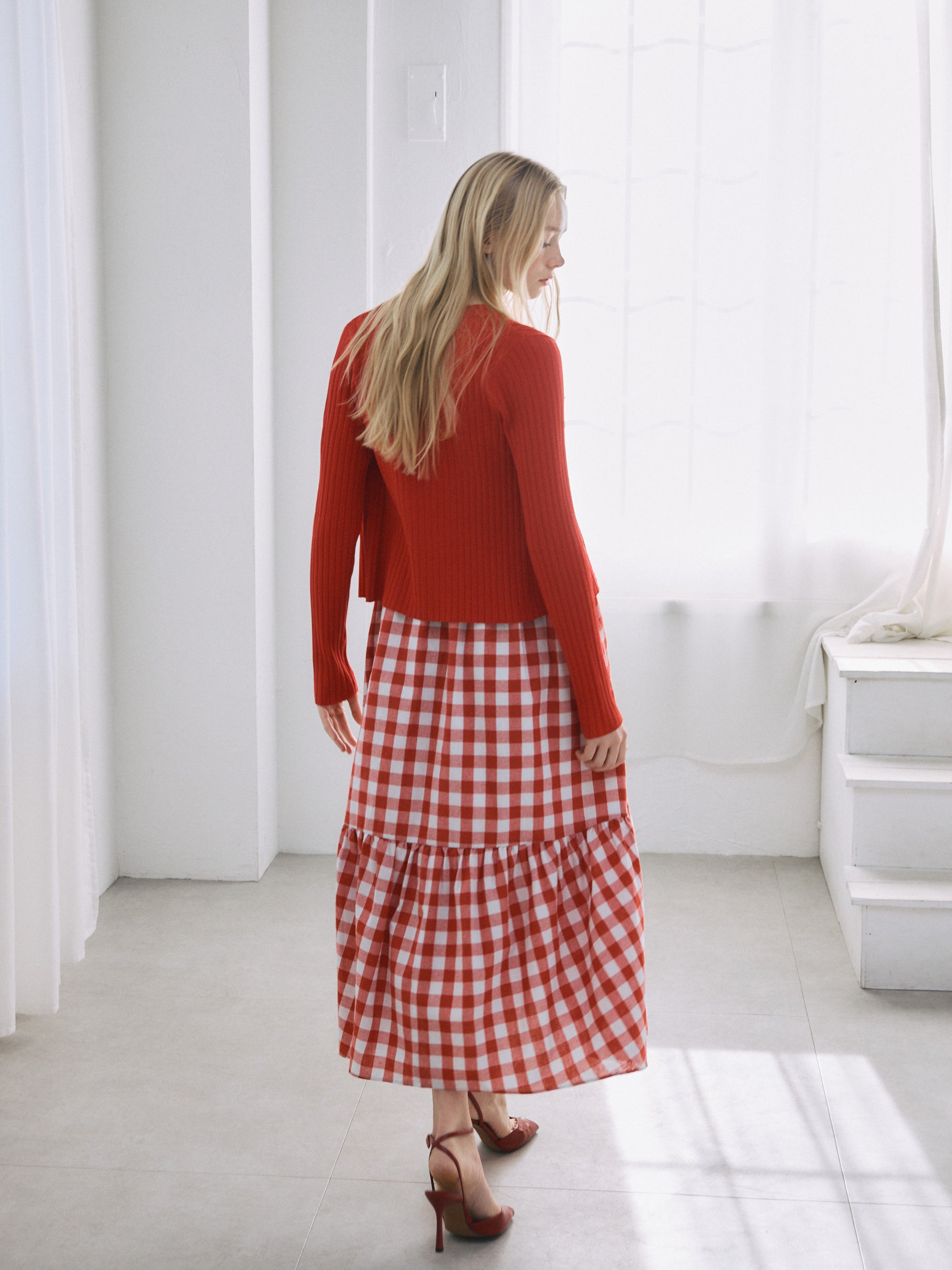 ハートボタンリブニットカーディガン