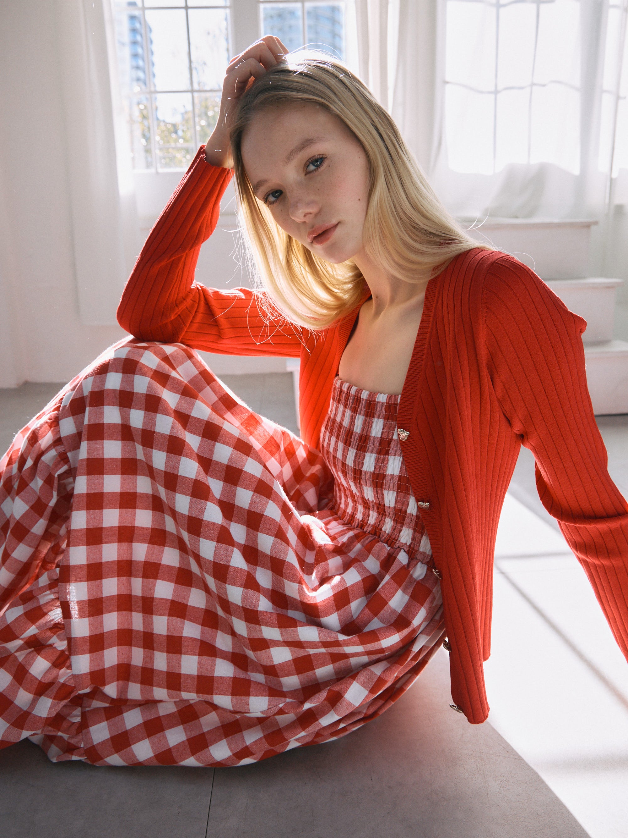 ハートボタンリブニットカーディガン