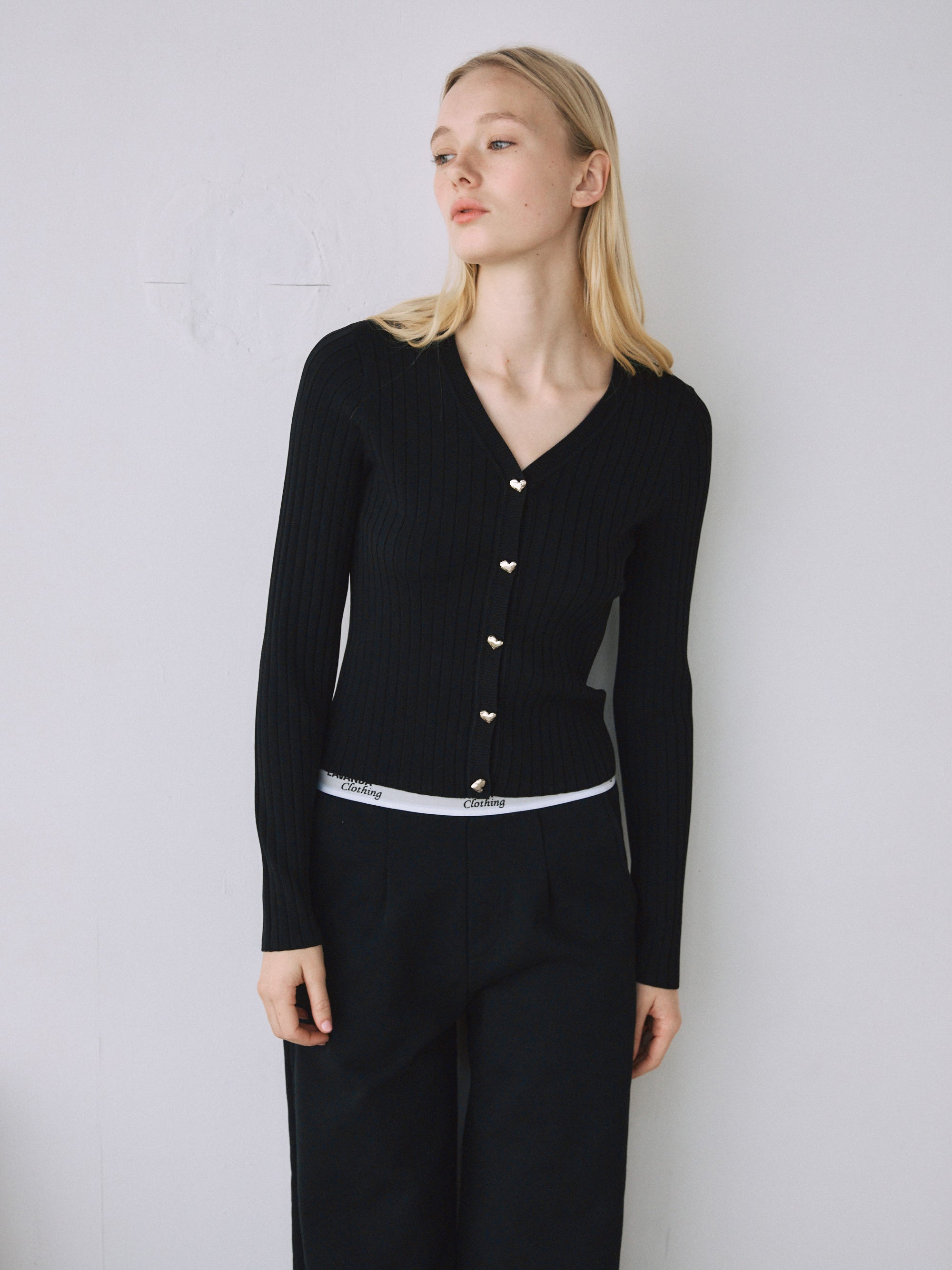 ハートボタンリブニットカーディガン