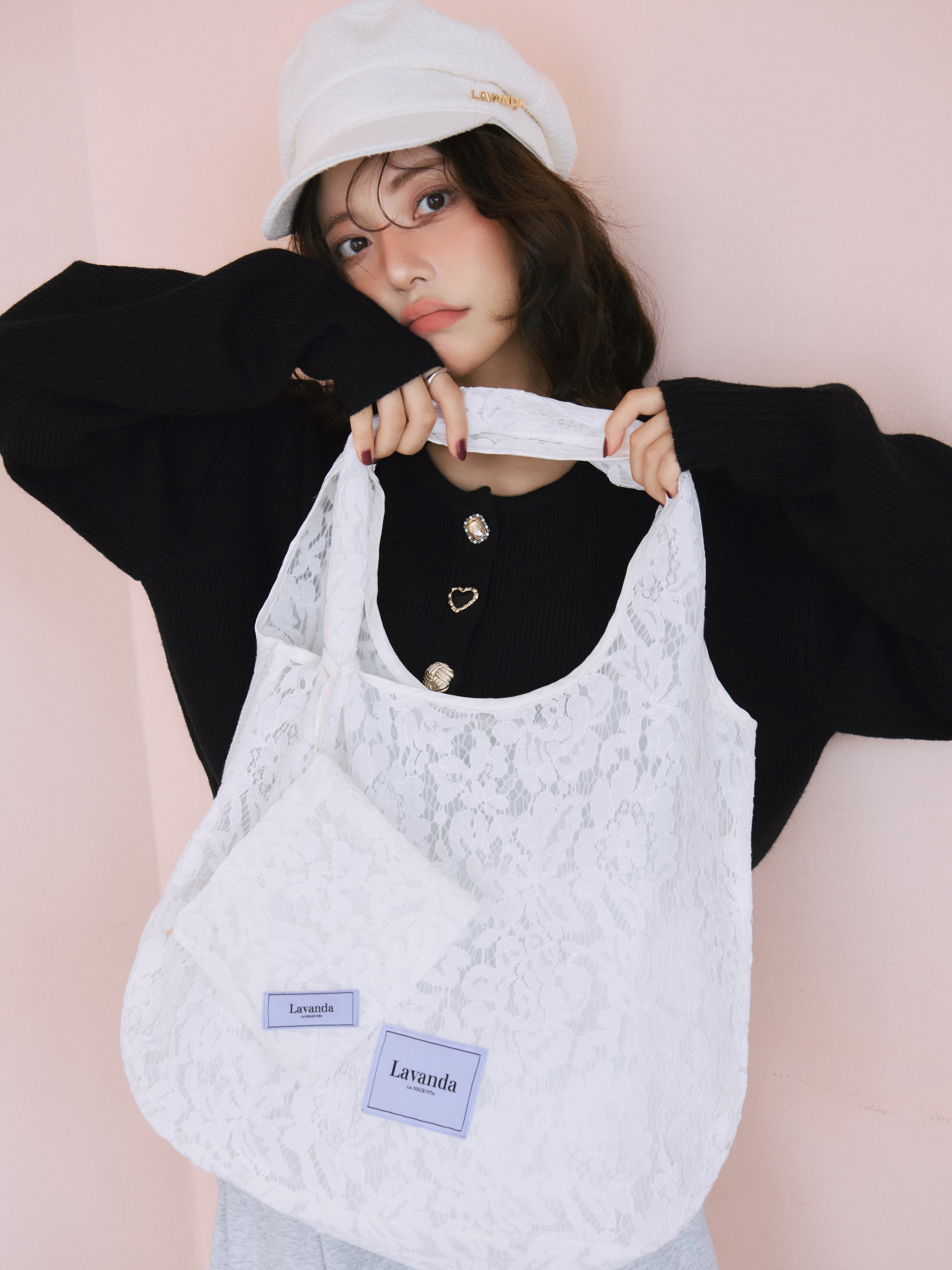 ポーチ付きレーストートバッグ