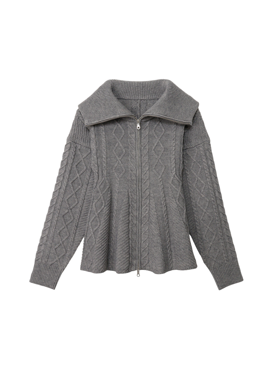ケーブルニットジップカーディガン
